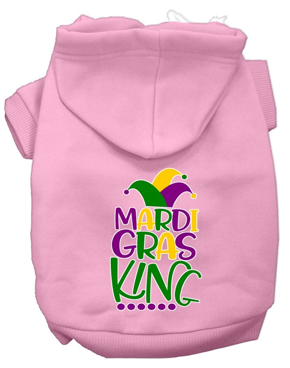 Mardi Gras King Screen Print Mardi Gras Dog Hoodie Light Pink XL